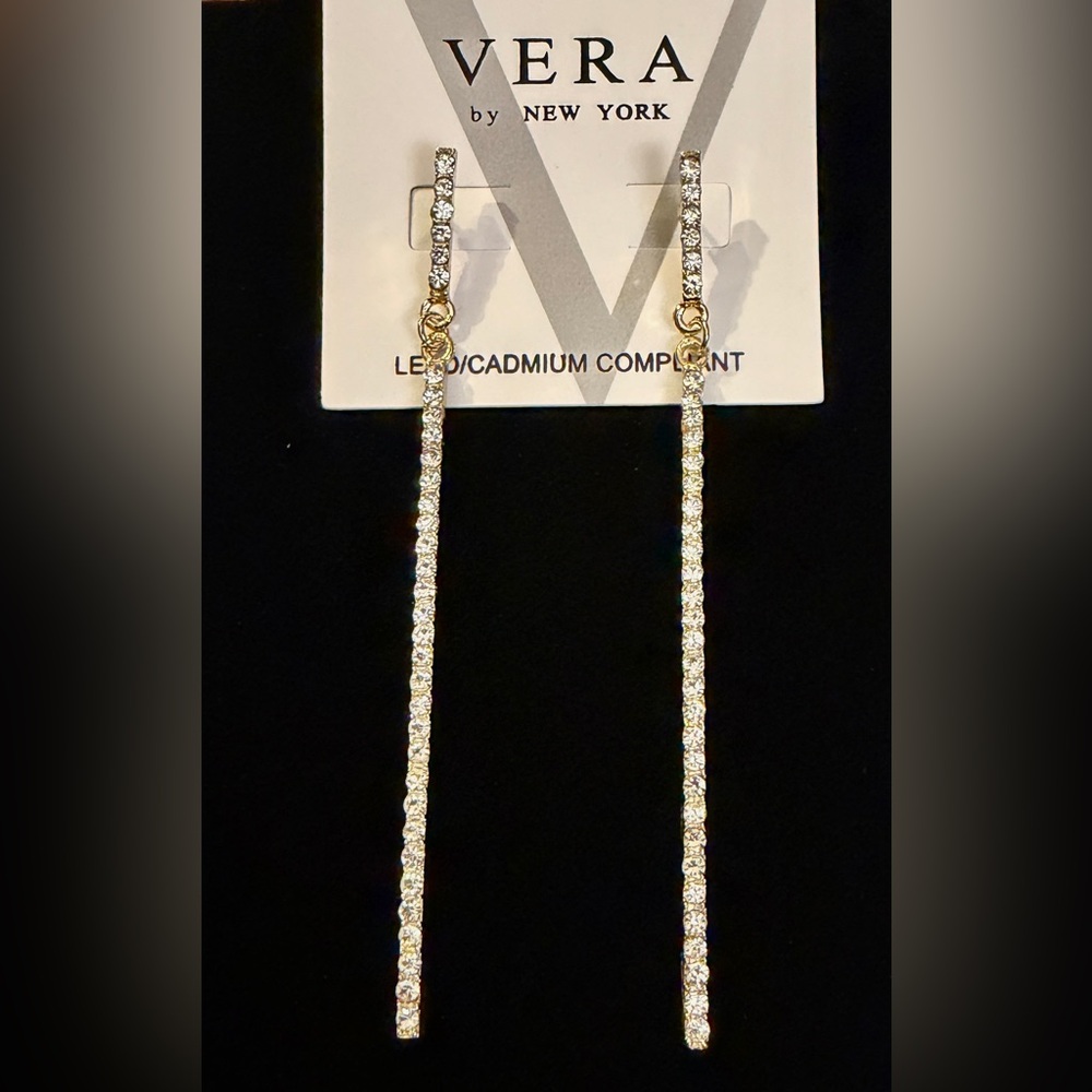 Vera New York Goldtone and rhinestone Long dangle post Earrings